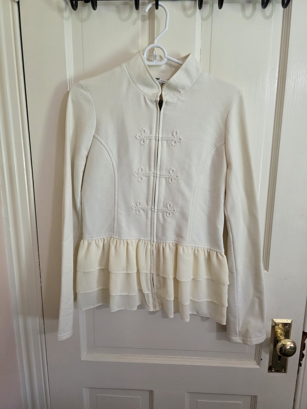 Kut from the Kloth Cream Ruffle Peplum Jacket